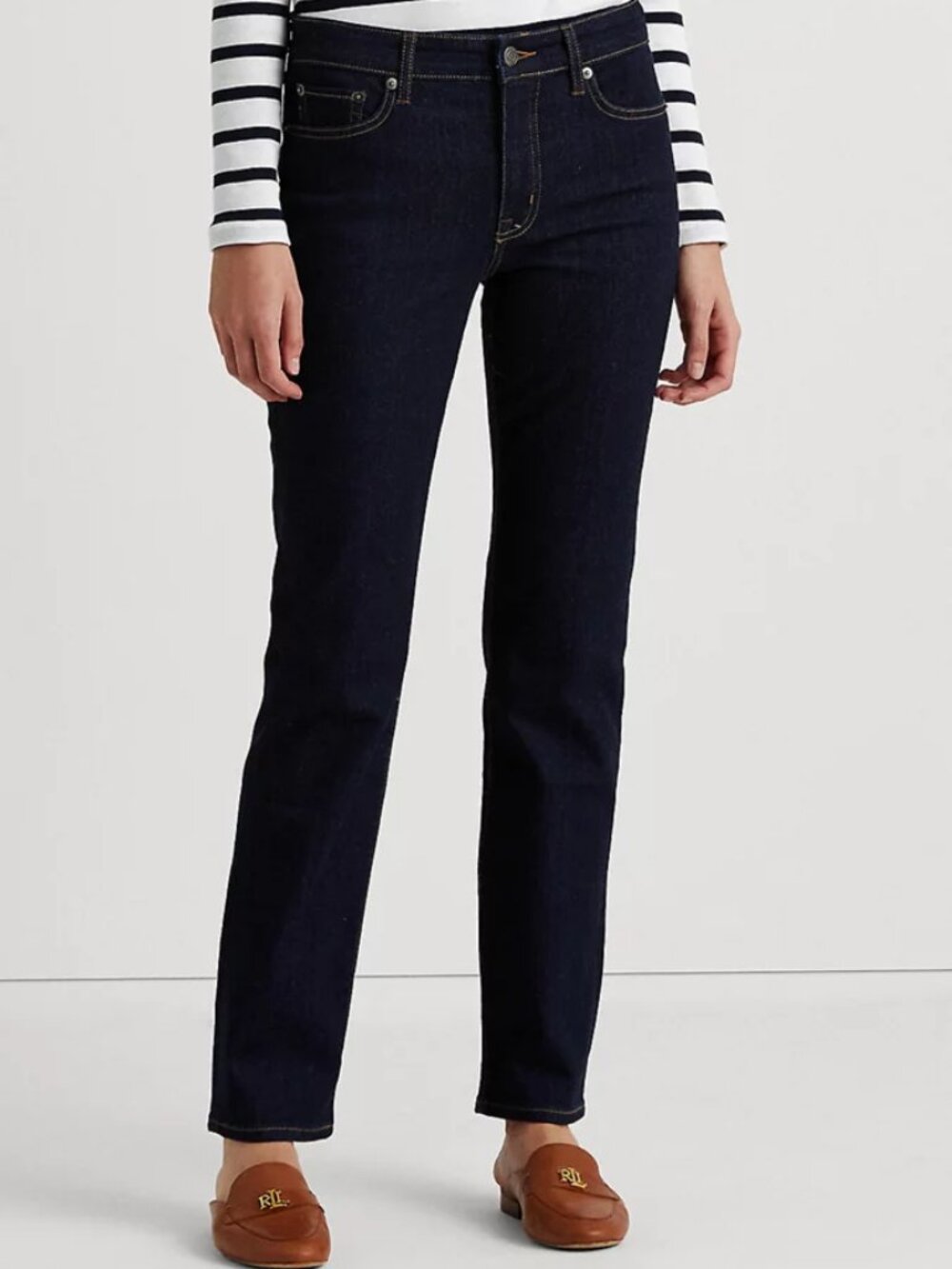 NEW w/TAGS: Lauren-Ralph Lauren Premier Straight Super Stretch Blue Jeans, 8-32"